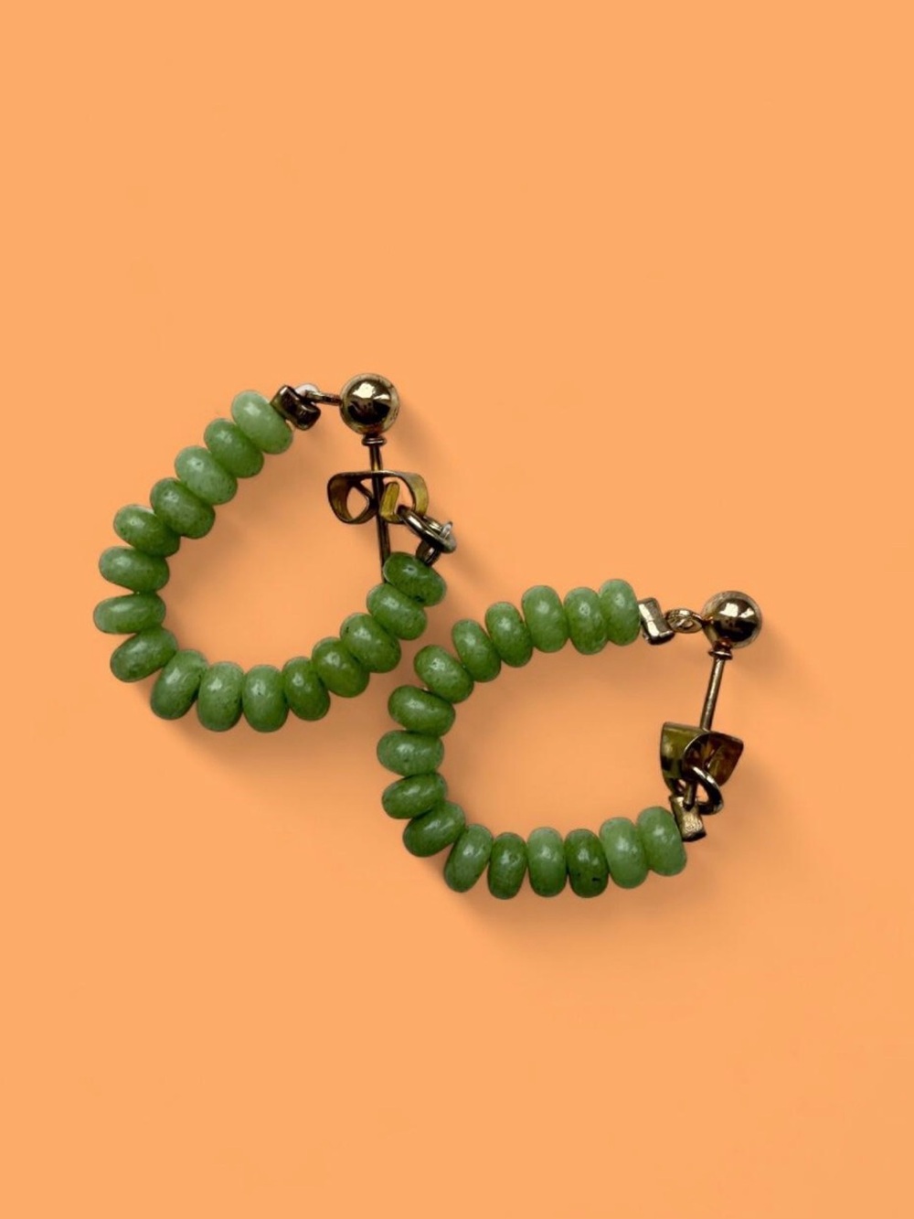 Green Beaded Hoop Earrings - Brand Unbranded